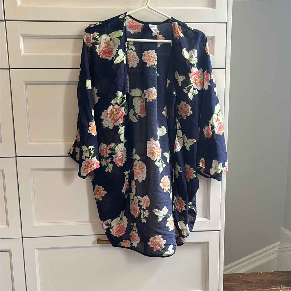 Xhilaration Blue and Pink Dolman Sleeve Swim Coverup